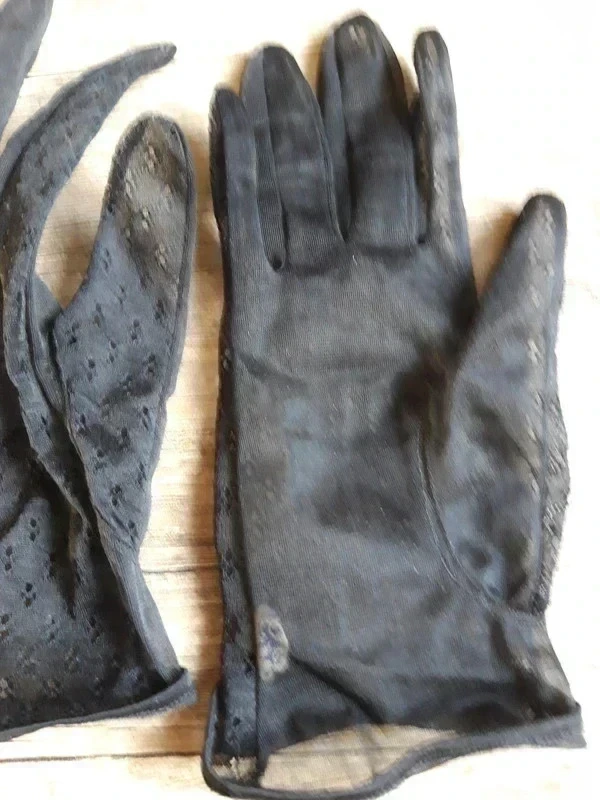 vintage antique black voile gloves size 6.5 – photo 2